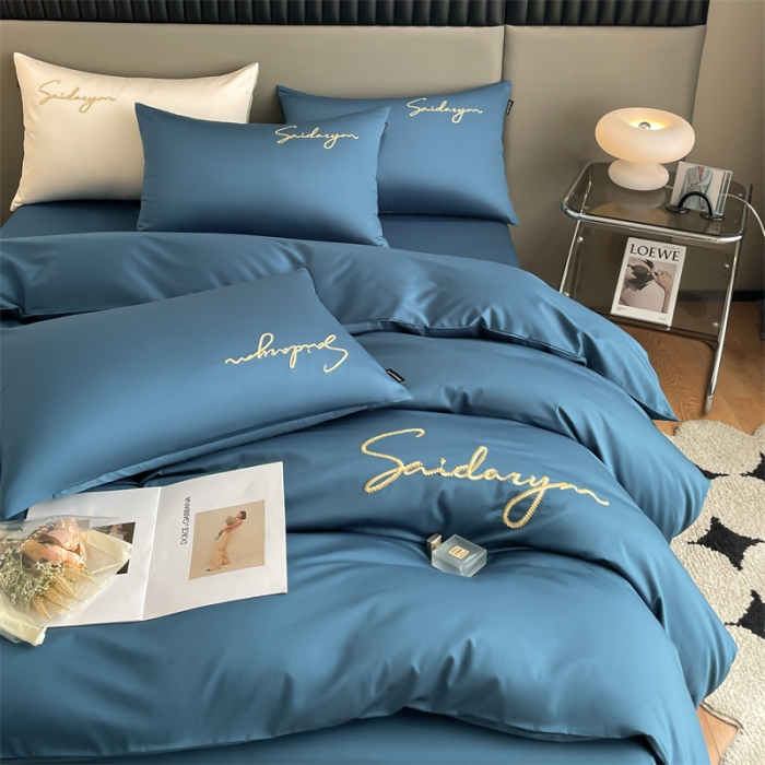 91家纺网 家纺一手货源 找家纺 蓝米卡夫 2024全棉高级感长绒棉刺绣-索菲-单被套 索菲-月光蓝调