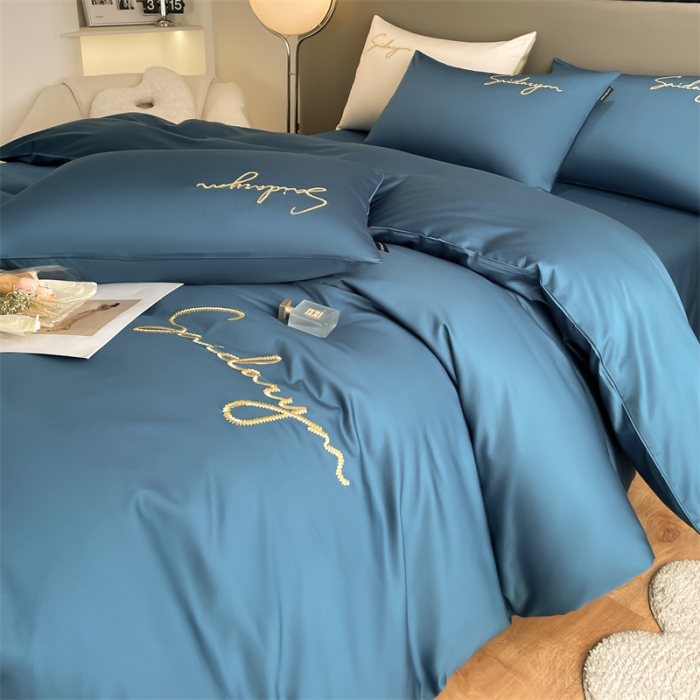 91家纺网 家纺一手货源 找家纺 蓝米卡夫 2024全棉高级感长绒棉刺绣-索菲-单被套 索菲-月光蓝调