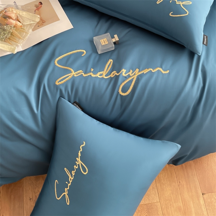 91家纺网 家纺一手货源 找家纺 蓝米卡夫 2024全棉高级感长绒棉刺绣-索菲-单被套 索菲-月光蓝调