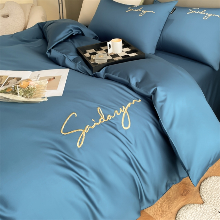 91家纺网 家纺一手货源 找家纺 蓝米卡夫 2024全棉高级感长绒棉刺绣-索菲-单被套 索菲-月光蓝调