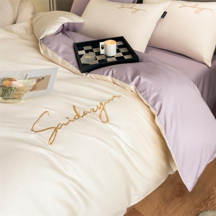 蓝米卡夫 2024全棉高级感长绒棉刺绣-索菲-单被套 索菲-芝士罗兰