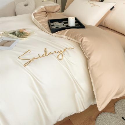 蓝米卡夫 2024全棉高级感长绒棉刺绣-索菲-单被套 索菲-芝士奶茶