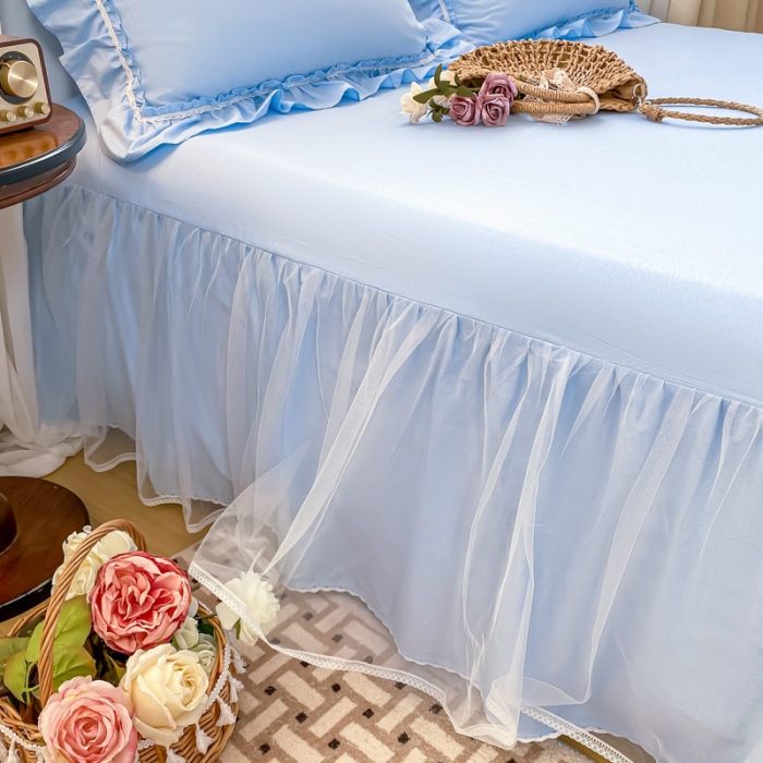 91家纺网 家纺一手货源 找家纺 花香四季2023仙女全棉四件套少女心公主风床裙纯棉网红被套爆款爱丽丝蓝