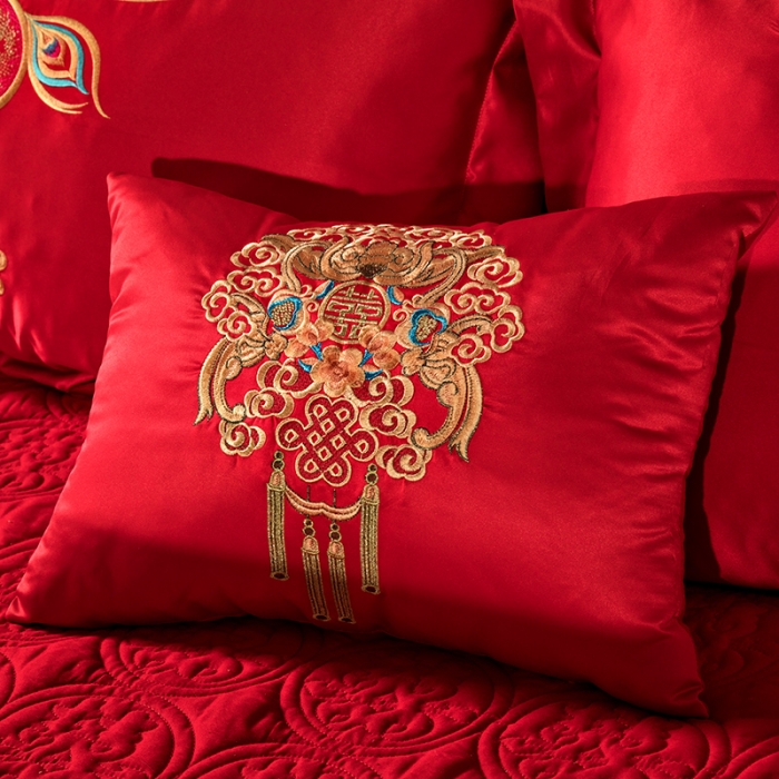 91家纺网 家纺一手货源 找家纺 2025新款亲肤棉绣花刺绣婚庆四件套 龙凤和美