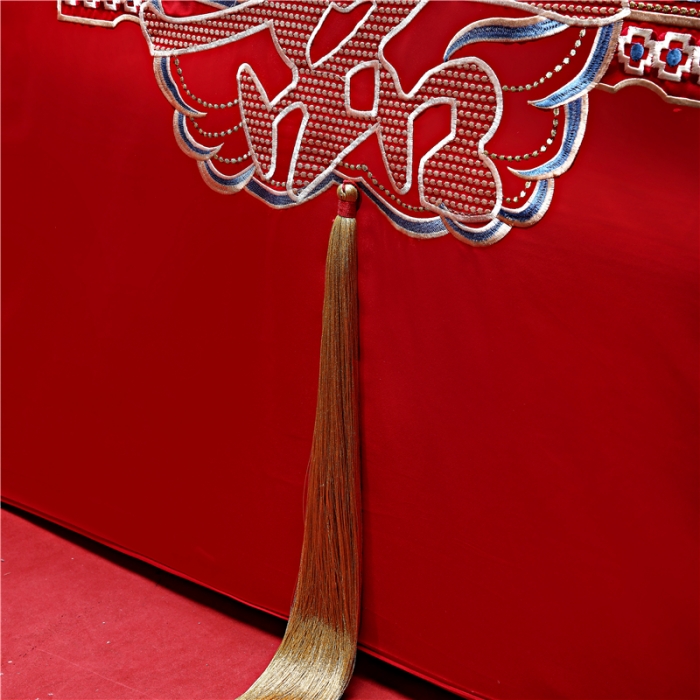 91家纺网 家纺一手货源 找家纺 2025新款亲肤棉绣花刺绣婚庆四件套 喜事成双