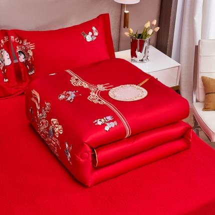 91家纺网 家纺一手货源 找家纺 2025新款水洗磨毛婚庆大豆被子被芯 百子报喜