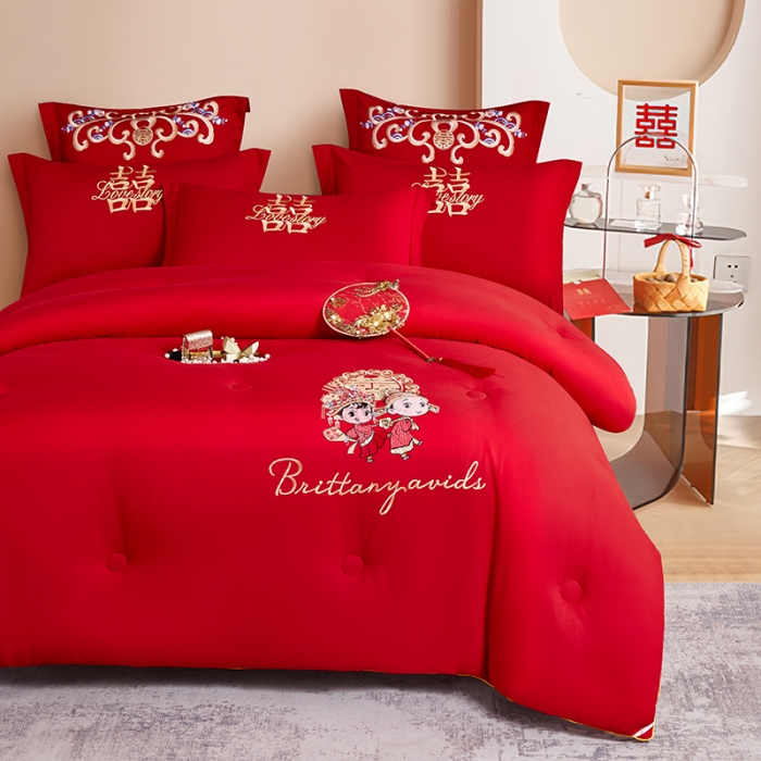 91家纺网 家纺一手货源 找家纺 2025新款水洗磨毛婚庆大豆被子被芯 喜结良缘