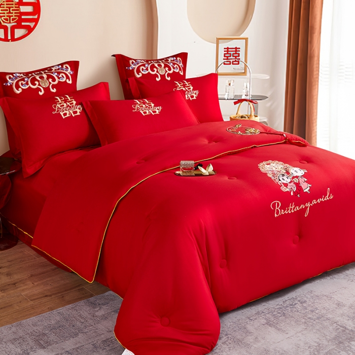 91家纺网 家纺一手货源 找家纺 2025新款水洗磨毛婚庆大豆被子被芯 喜结良缘