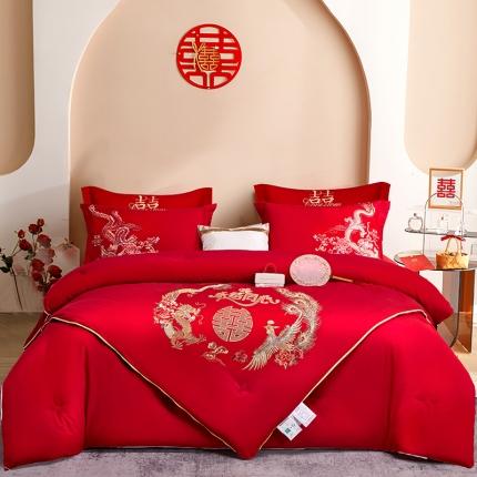 91家纺网 家纺一手货源 找家纺 2025新款水洗磨毛婚庆大豆子母被 永结同心子母被