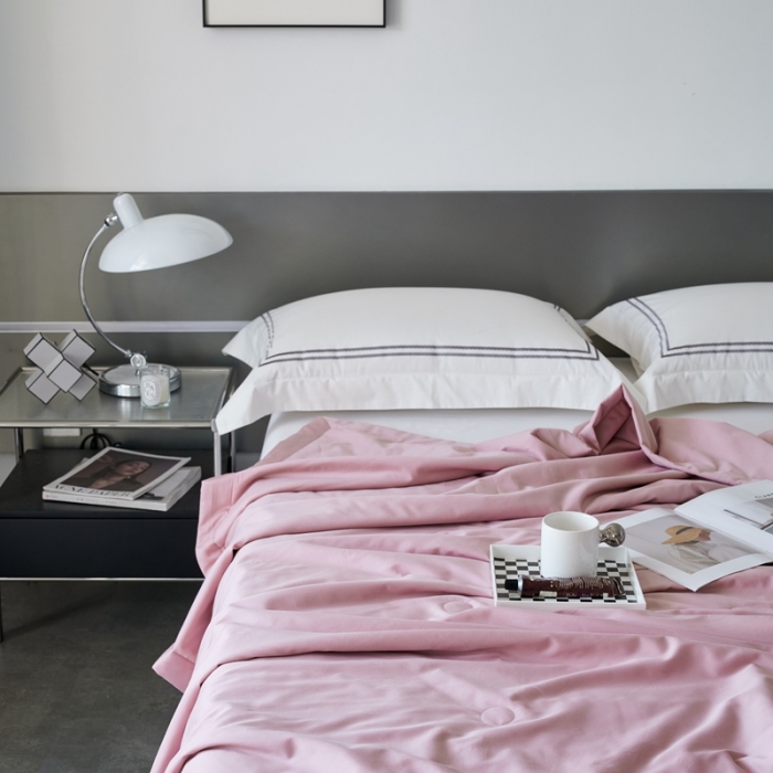 91家纺网 家纺一手货源 找家纺 榻尚 2023新款100支贡缎长绒棉超柔夏被空调被子被芯 豆沙紫