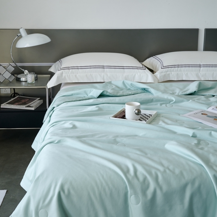 91家纺网 家纺一手货源 找家纺 榻尚 2023新款100支贡缎长绒棉超柔夏被空调被子被芯 涟漪绿