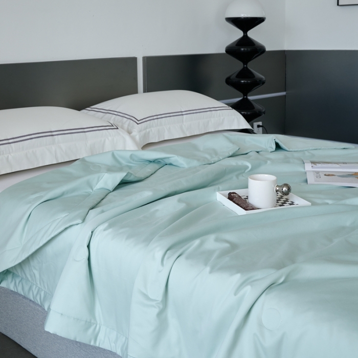 91家纺网 家纺一手货源 找家纺 榻尚 2023新款100支贡缎长绒棉超柔夏被空调被子被芯 涟漪绿