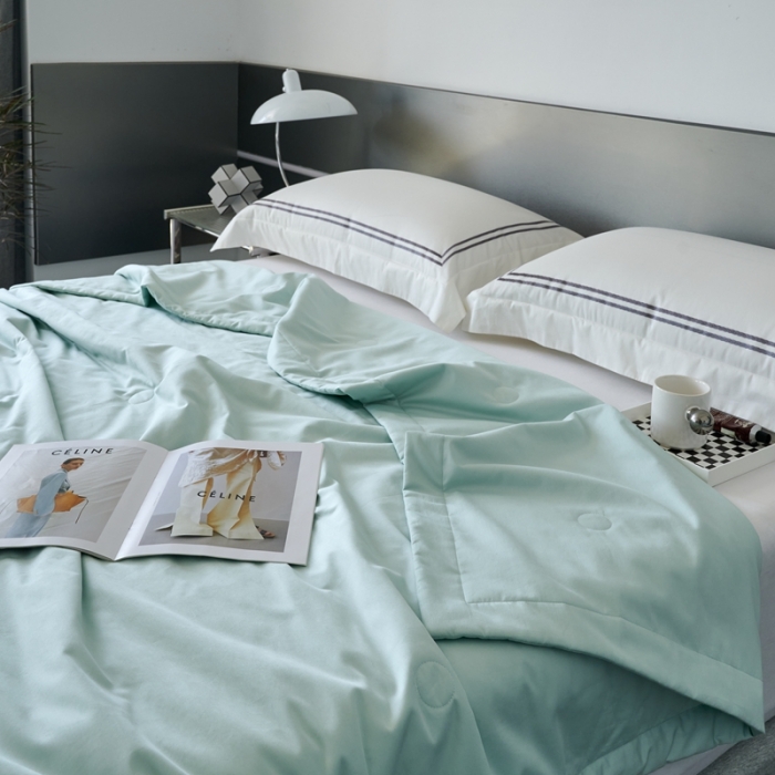 91家纺网 家纺一手货源 找家纺 榻尚 2023新款100支贡缎长绒棉超柔夏被空调被子被芯 涟漪绿