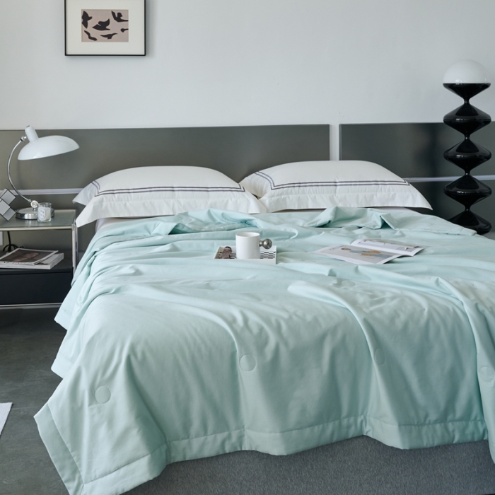 91家纺网 家纺一手货源 找家纺 榻尚 2023新款100支贡缎长绒棉超柔夏被空调被子被芯 涟漪绿