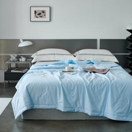 榻尚 2023新款100支贡缎长绒棉超柔夏被空调被子被芯 天真蓝