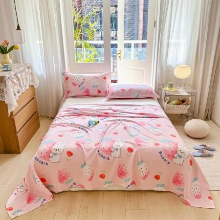 91家纺网 家纺一手货源 找家纺 麻依 2023新款竹纤维凉席三件套床单 草莓兔宝