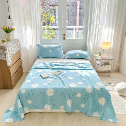 91家纺网 家纺一手货源 找家纺 麻依 2023新款竹纤维凉席三件套床单 蒲公英-蓝