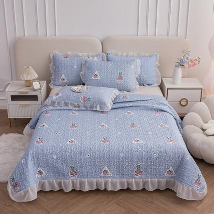 91家纺网 家纺一手货源 找家纺 梓依 2023新款 亲肤夹棉床盖系列 蓝色菠萝