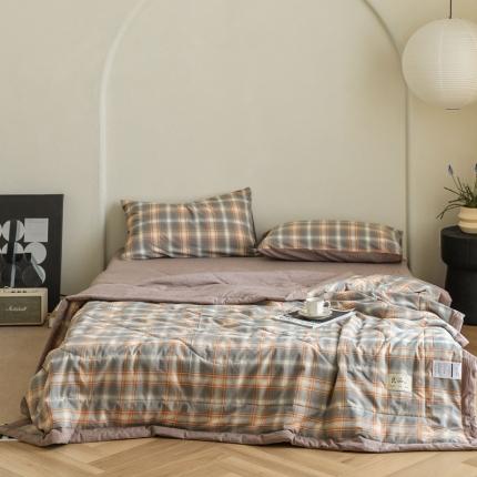 91家纺网 家纺一手货源 找家纺 寐眠 2023新款全棉色织水洗棉夏被四件套被芯夏凉被子 洛卡灰