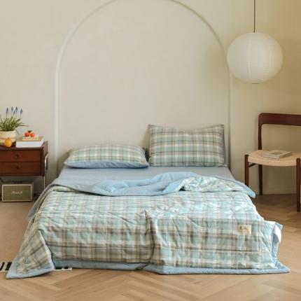 91家纺网 家纺一手货源 找家纺 寐眠 2023新款全棉色织水洗棉夏被四件套被芯夏凉被子 莫妮绿