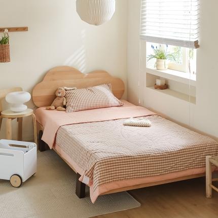 91家纺网 家纺一手货源 找家纺 寐眠 2023新款全棉色织水洗棉儿童夏被 粉小格