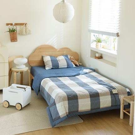 91家纺网 家纺一手货源 找家纺 寐眠 2023新款全棉色织水洗棉儿童夏被 蓝大格