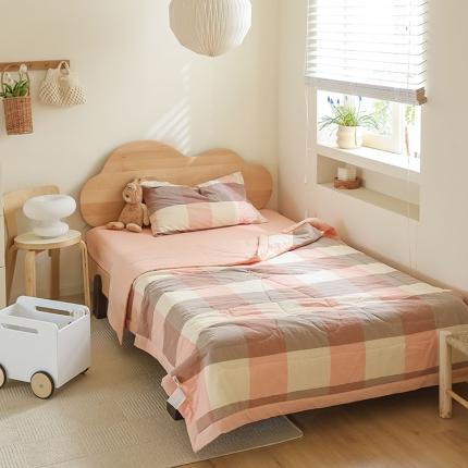 寐眠 2023新款全棉色织水洗棉儿童夏被 粉大格