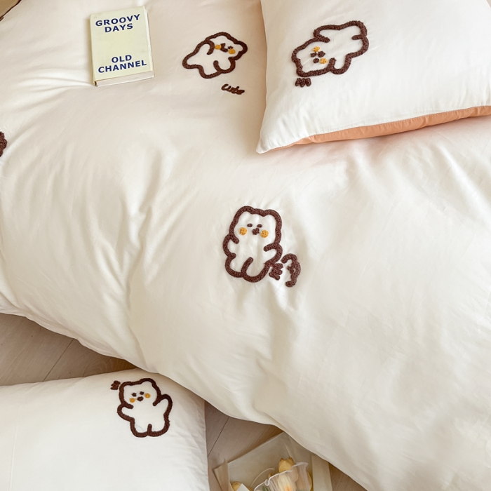 91家纺网 家纺一手货源 找家纺 丽涵 2025新款 全棉毛巾绣花小清新四件套（含买家秀） 多多熊