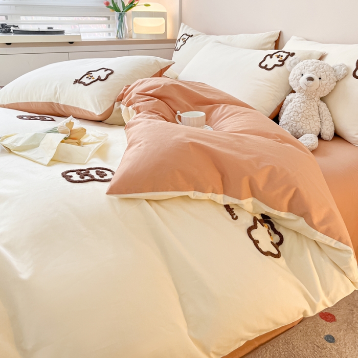 91家纺网 家纺一手货源 找家纺 丽涵 2025新款 全棉毛巾绣花小清新四件套（含买家秀） 多多熊