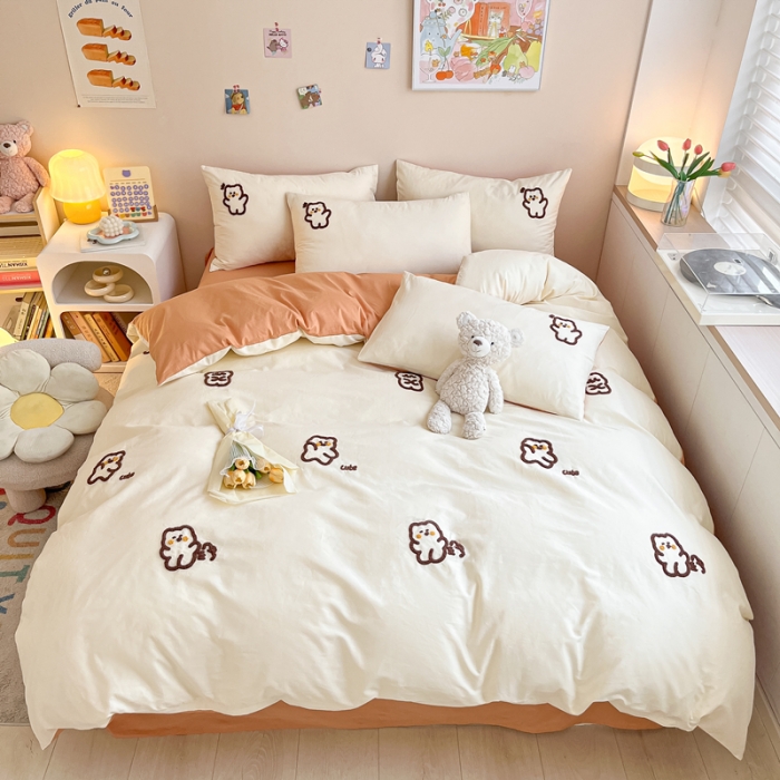 91家纺网 家纺一手货源 找家纺 丽涵 2025新款 全棉毛巾绣花小清新四件套（含买家秀） 多多熊