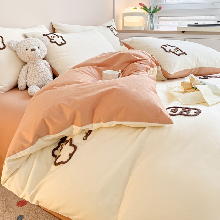 91家纺网 家纺一手货源 找家纺 丽涵 2025新款 全棉毛巾绣花小清新四件套（含买家秀） 多多熊