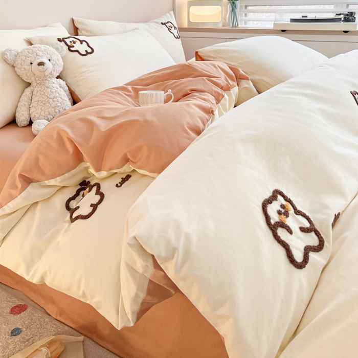 91家纺网 家纺一手货源 找家纺 丽涵 2025新款 全棉毛巾绣花小清新四件套（含买家秀） 多多熊