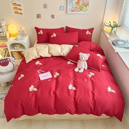丽涵 2025新款 全棉毛巾绣花小清新四件套（含买家秀） 小兔子-红