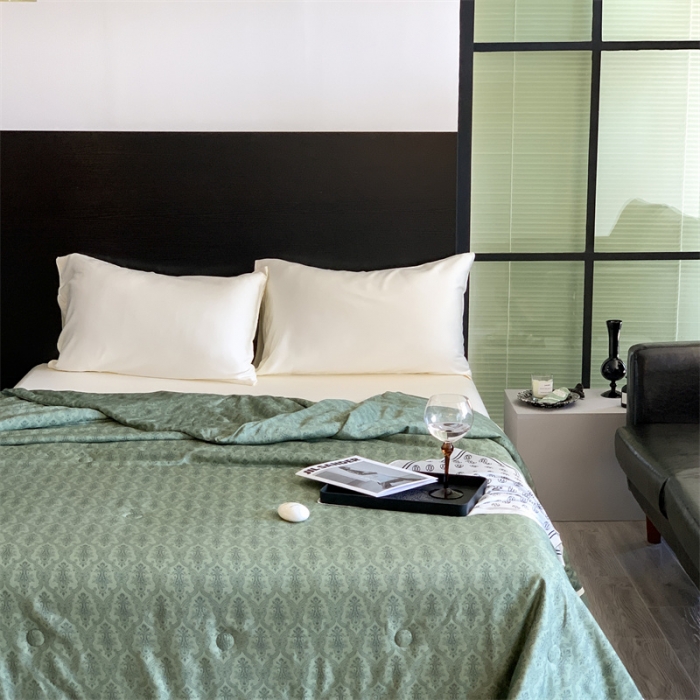 91家纺网 家纺一手货源 找家纺 汇庭 2023新款 雅丝系列夏被佩古斯绿