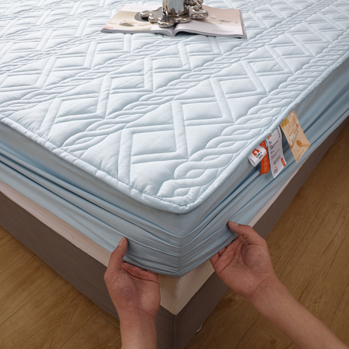 91家纺网 家纺一手货源 找家纺 豪选2025新款全棉防水床笠 天空蓝