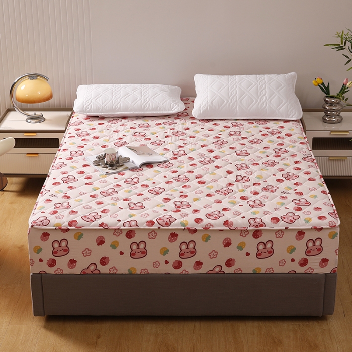 91家纺网 家纺一手货源 找家纺 豪选2025新款全棉防水床笠 欢乐兔粉