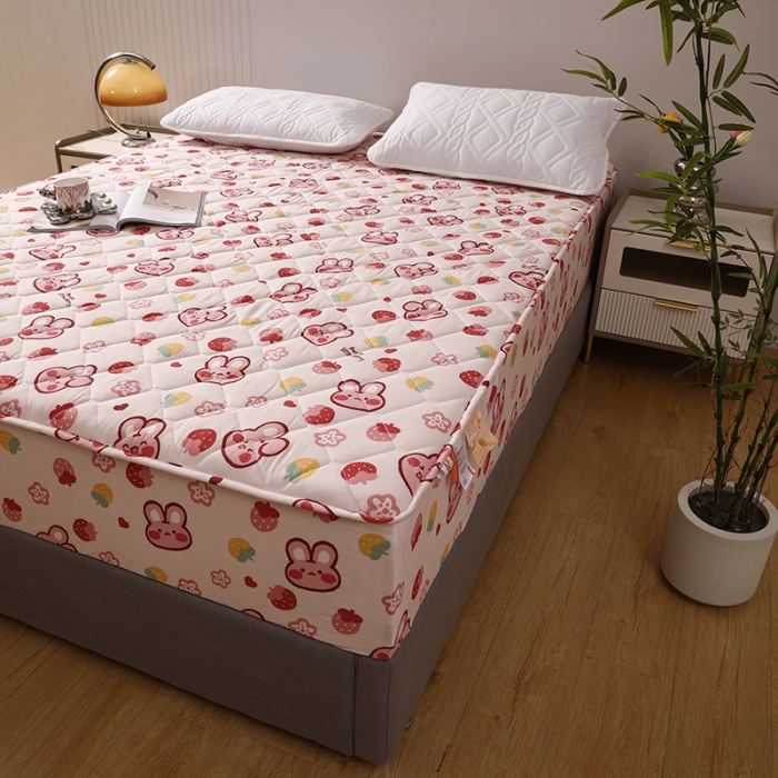 91家纺网 家纺一手货源 找家纺 豪选2025新款全棉防水床笠 欢乐兔粉