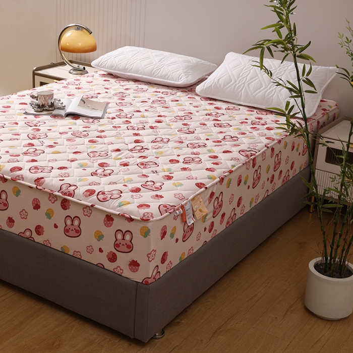 91家纺网 家纺一手货源 找家纺 豪选2025新款全棉防水床笠 欢乐兔粉