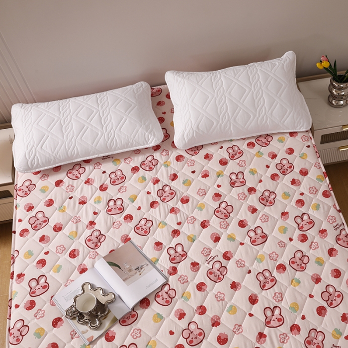 91家纺网 家纺一手货源 找家纺 豪选2025新款全棉防水床笠 欢乐兔粉