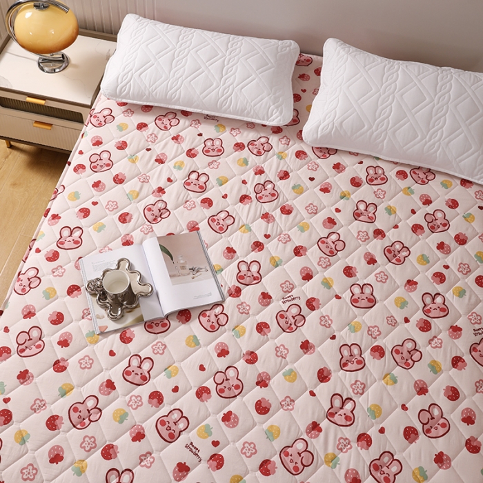 91家纺网 家纺一手货源 找家纺 豪选2025新款全棉防水床笠 欢乐兔粉