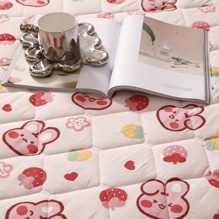 91家纺网 家纺一手货源 找家纺 豪选2025新款全棉防水床笠 欢乐兔粉