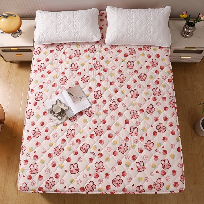 91家纺网 家纺一手货源 找家纺 豪选2025新款全棉防水床笠 欢乐兔粉