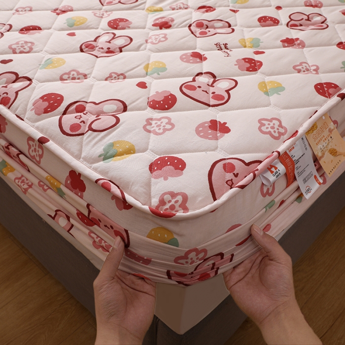 91家纺网 家纺一手货源 找家纺 豪选2025新款全棉防水床笠 欢乐兔粉