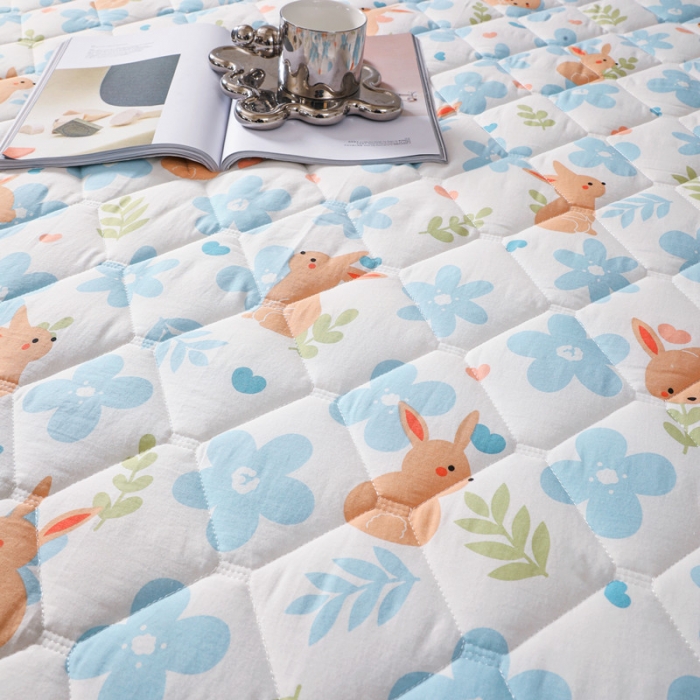 91家纺网 家纺一手货源 找家纺 豪选2025新款全棉防水床笠 欢乐蓝兔