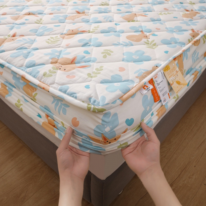 91家纺网 家纺一手货源 找家纺 豪选2025新款全棉防水床笠 欢乐蓝兔