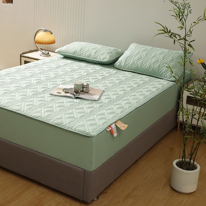 91家纺网 家纺一手货源 找家纺 豪选2025新款全棉防水床笠 浅水绿