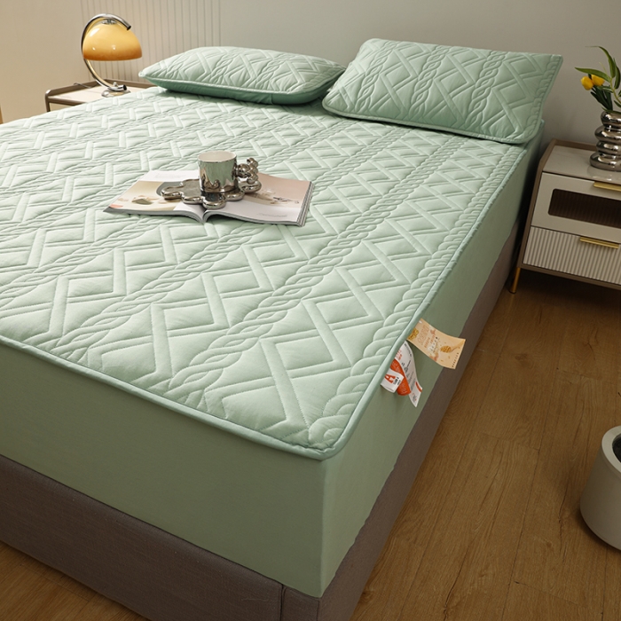 91家纺网 家纺一手货源 找家纺 豪选2025新款全棉防水床笠 浅水绿