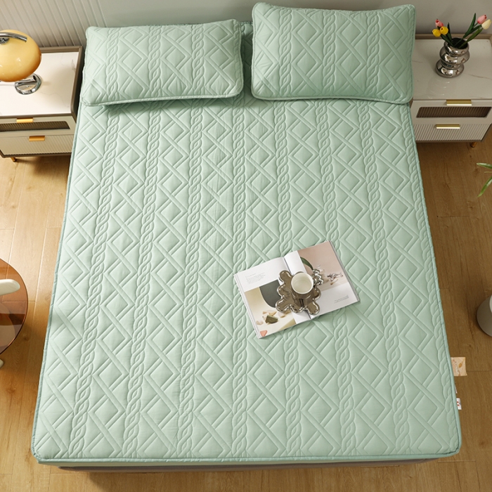 91家纺网 家纺一手货源 找家纺 豪选2025新款全棉防水床笠 浅水绿