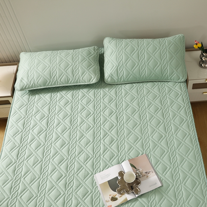 91家纺网 家纺一手货源 找家纺 豪选2025新款全棉防水床笠 浅水绿