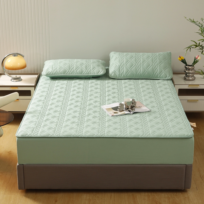 91家纺网 家纺一手货源 找家纺 豪选2025新款全棉防水床笠 浅水绿